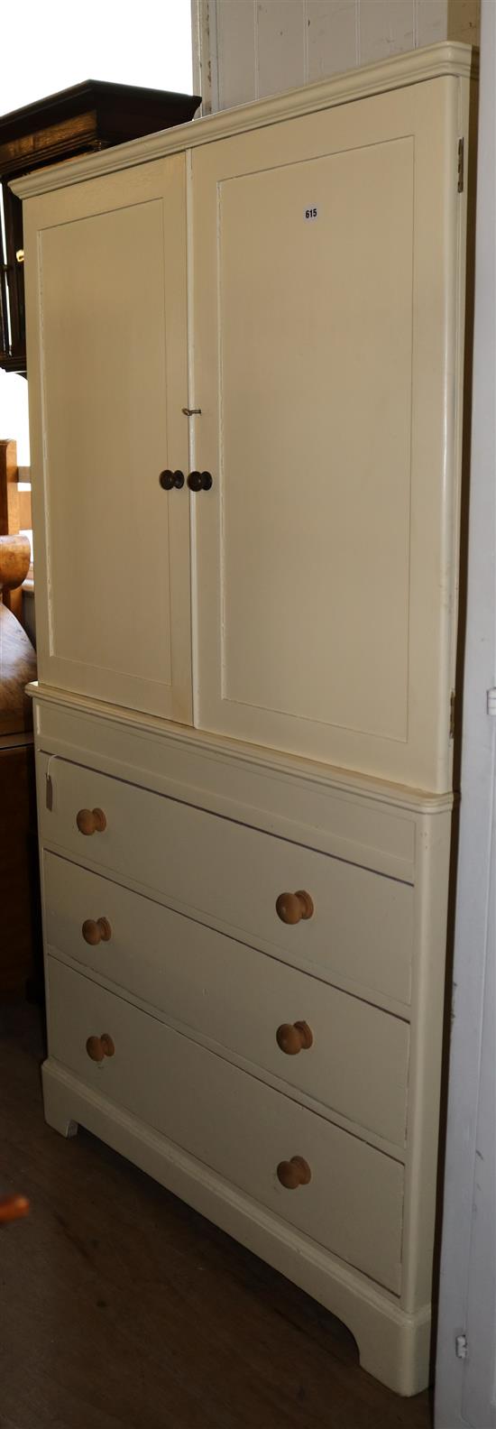 Victorian cream-painted linen press